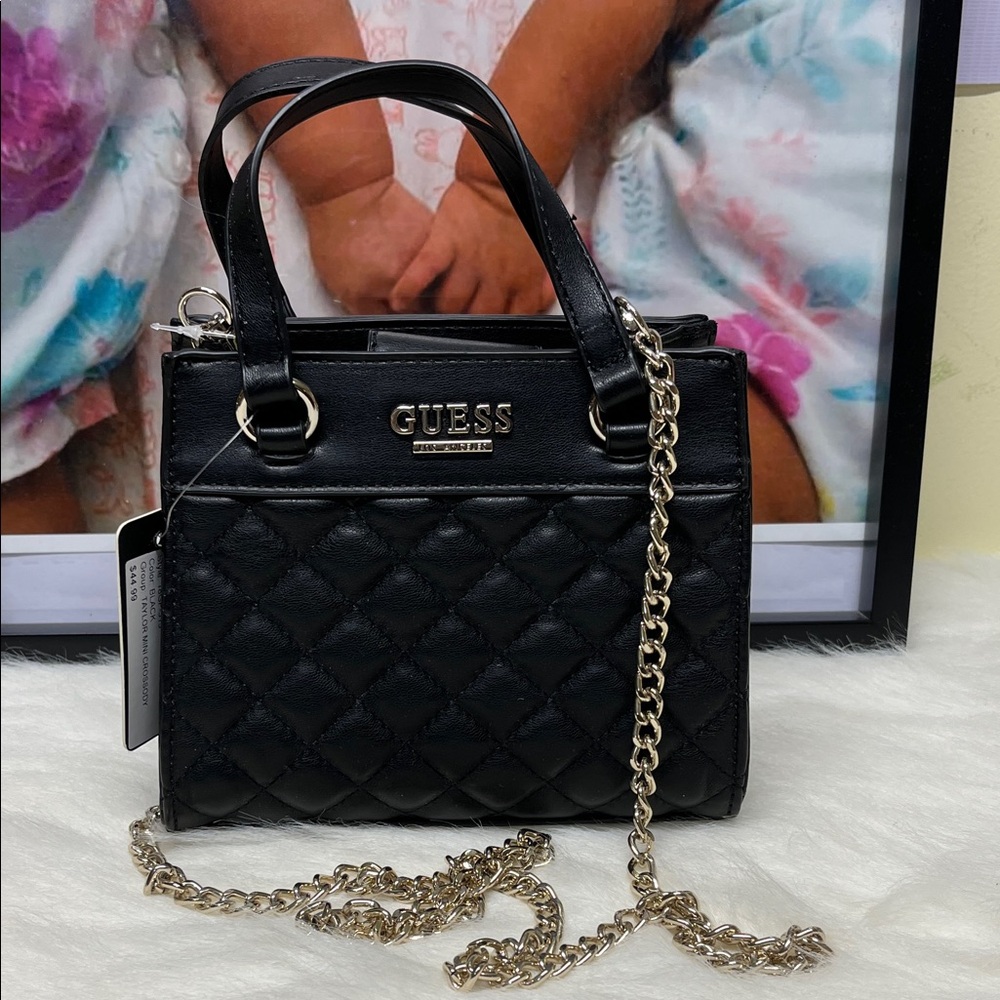 Guess Black Quilted Mini Bag with Chain